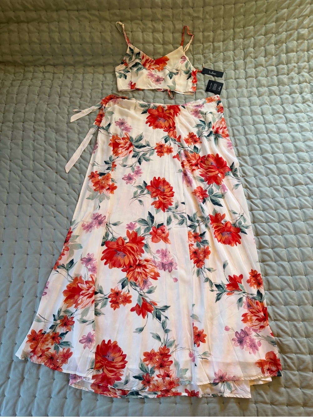 Lulu's Floral Two-Piece White and Red Dress Set